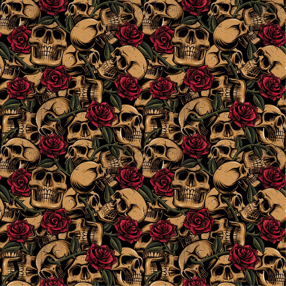 Skulls and roses poplin