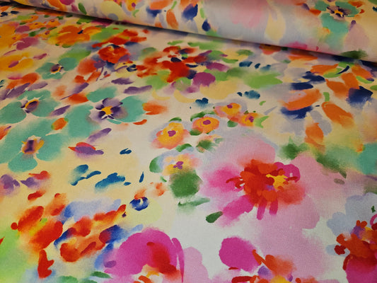 Flowers watercolours stretch viskospoplin