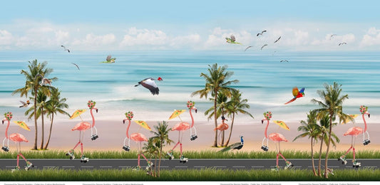 Skating flamingos digitalt tryck