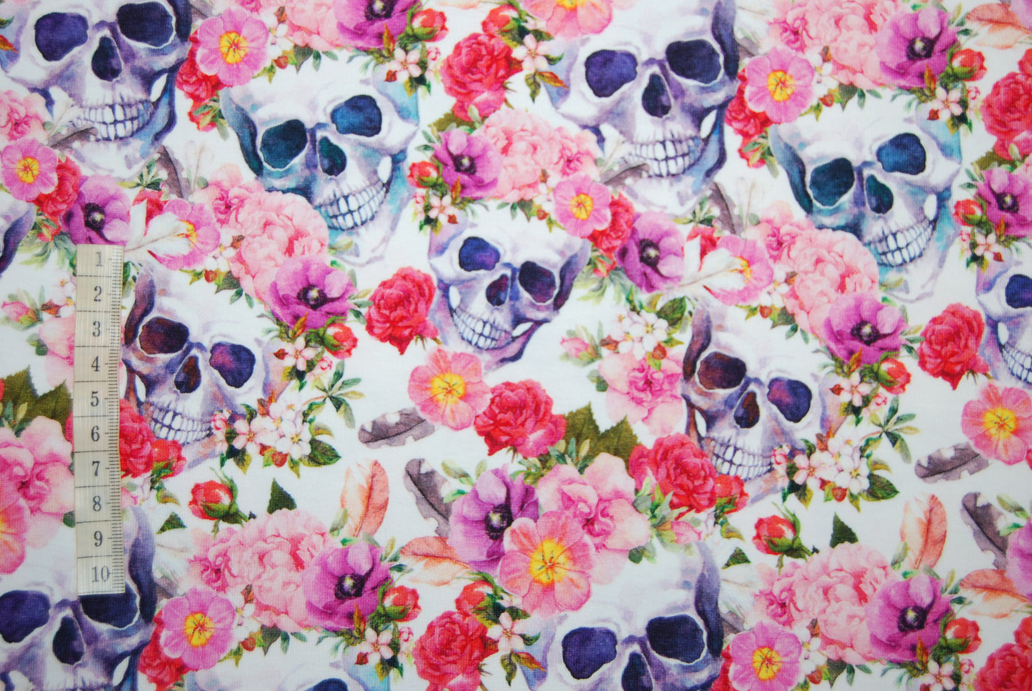Skulls flowers rand digitalt tryck (fler färger)